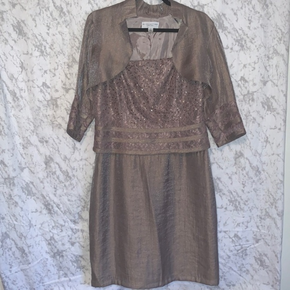 K M Collections by Milla Bell bronze sequin cocktail dress with jacket size 10
